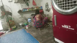 Stepmom in the kitchen shows her big nipples and gives her stepson a Hindi audio